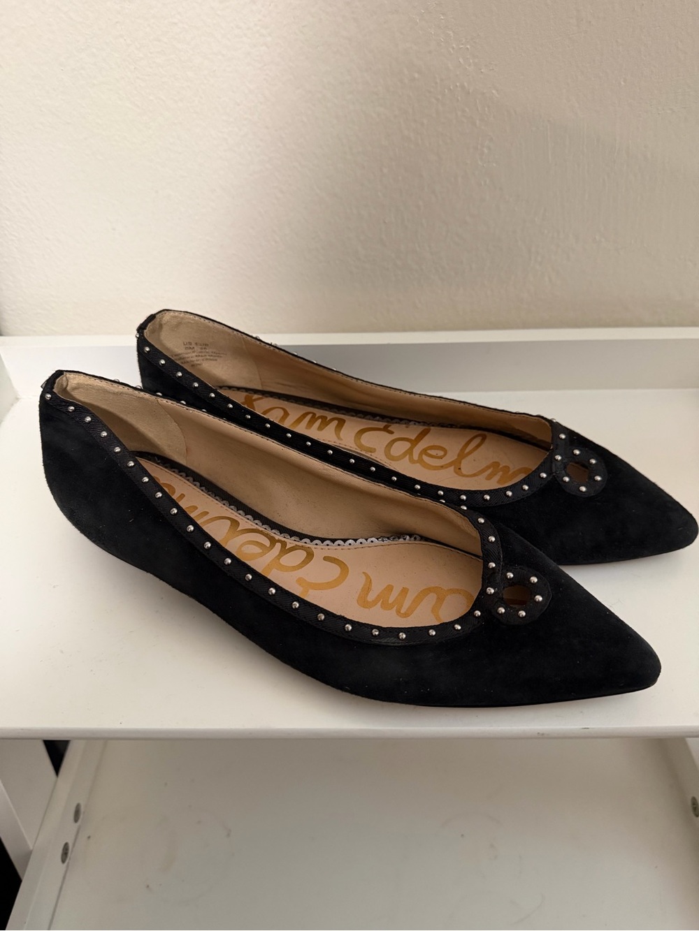 Sam Edelman Black Suede Studded Pointed-Toe Flats